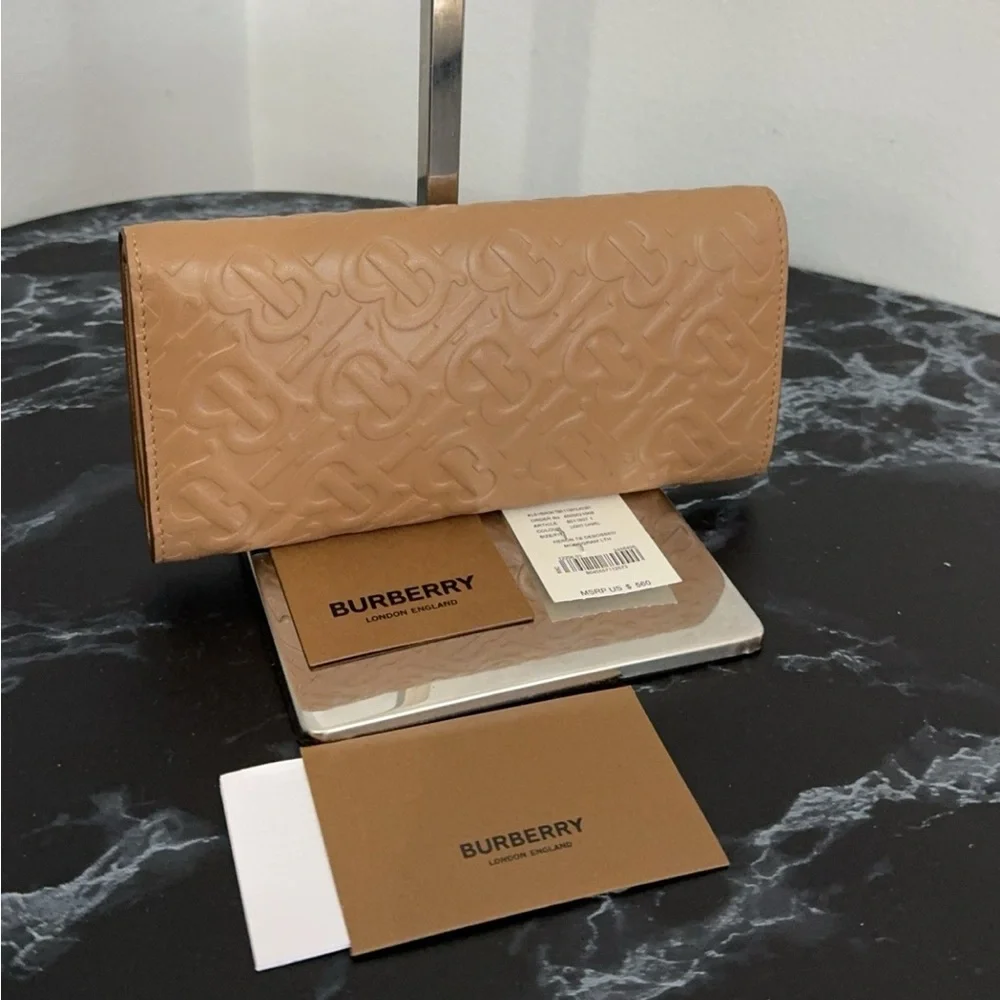 BURBERRY WALLET HERON TB DEBOSSED MONOGRAM CAMEL AUTHENTIC NWT -Store Display- - Picture 4 of 13